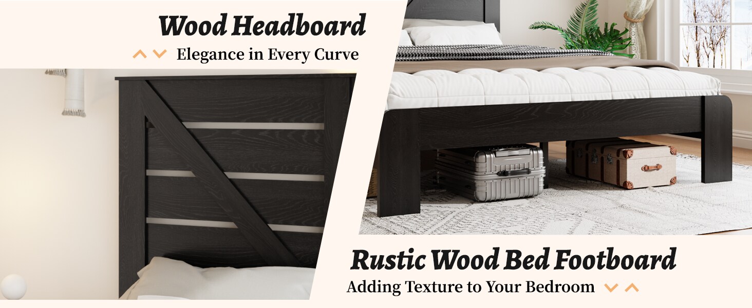 Full Bed Frame Headboard , Wood Platform Bed Frame , Noise Free,No Box Spring Needed And Easy Assembly Tool,Large Under Bed Storage, Black_voghion.com